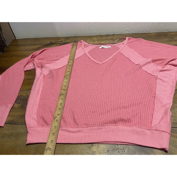 Free People Santa Clara Thermal Salmon Long Sleeve Top Size Medium Oversized - Picture 6 of 11